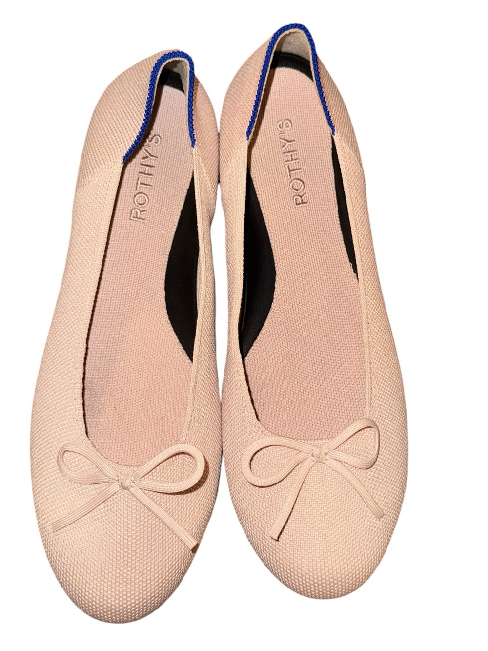 Rothy's Blush Pink Ballet Flats with Blue Trim